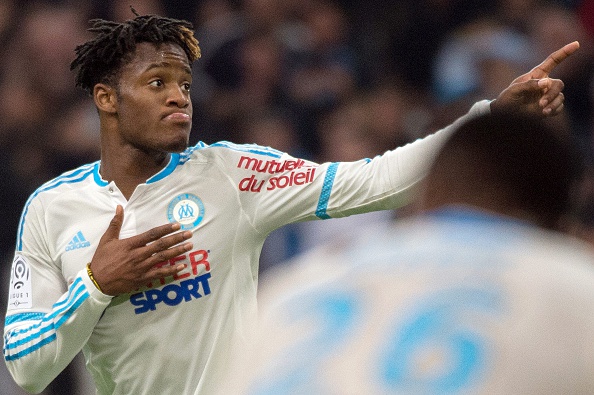 Marseille's Belgian forward Michy Batshuayi celebrates after scoring a goal during the French L1 football match between Olympique de Marseille (OM) and Gazelec-Ajaccio on December 13, 2015 at the Velodrome stadium in Marseille, southern France. AFP PHOTO / BERTRAND LANGLOIS / AFP / BERTRAND LANGLOIS (Photo credit should read BERTRAND LANGLOIS/AFP/Getty Images)